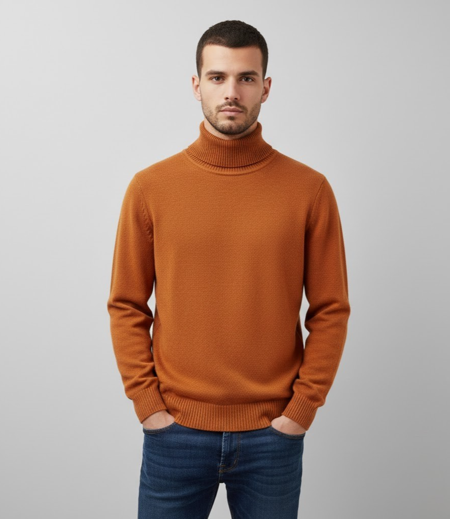 Strandfein Menswear Pullover Rollkragen Terracotta Herren Größe 54 Strick